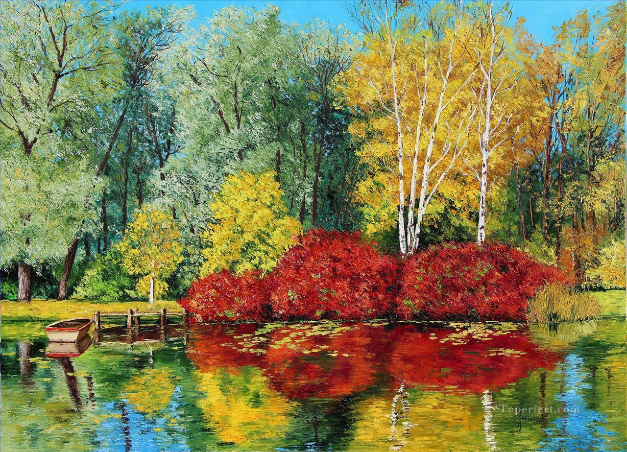autumn pond garden Oil Paintings